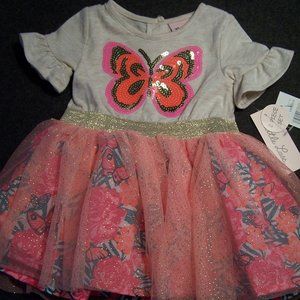 LITTLE LASS PINK GOLD BUTTERFLY SEQUIN DRESS INFANT GIRL SIZE 6-9M MACHINE WASH